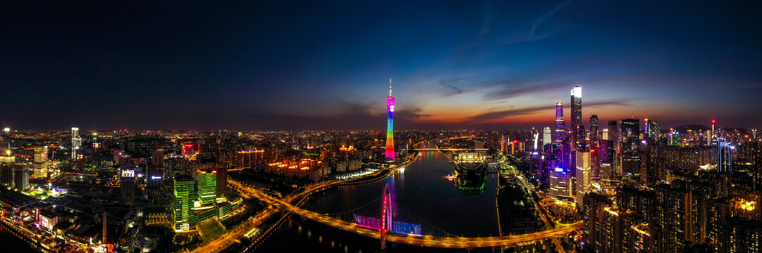 Aerial photos of CBD buildings along the central axis of Guangzhou, China