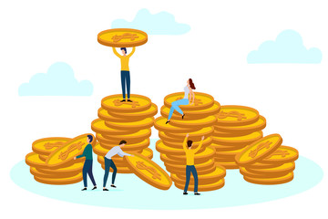 Banking system.People who count money.The concept of profit, dividends, and business development.Vector illustration
