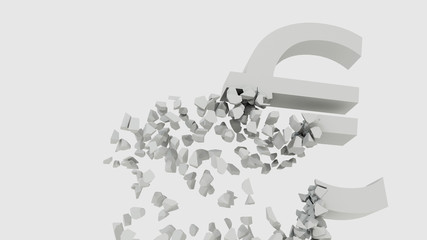 3d render of a falling euro currency symbol. Broken Wall or Currency Exchange