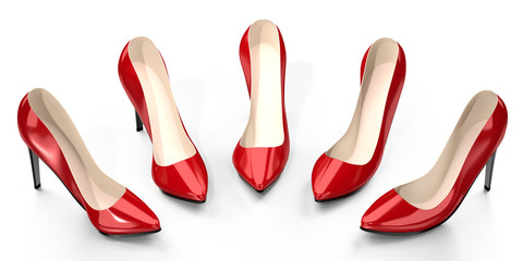 Red high heel shoes - 3D illustration