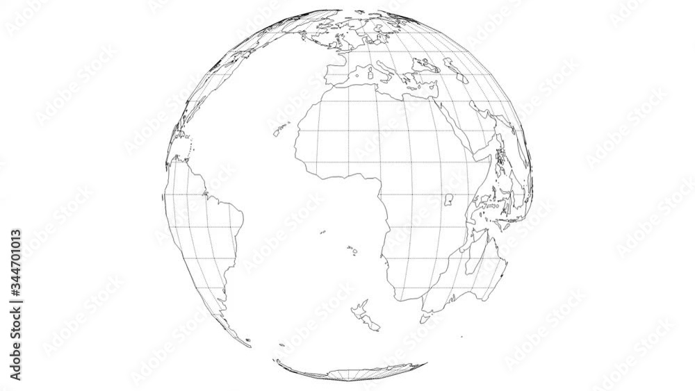 Wall mural wire-frame earth map rotating fast in seamless loop with white isolated background