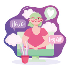 people communication and technology, woman video computer digital talking