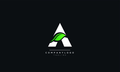 Fototapeta premium Letter A Logo Design Icon Vector Symbol with a leaf