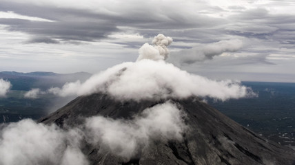 Clouds over volcano in Kamchatka