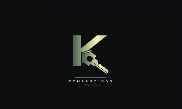 Letter K Logo Design Icon Vector Symbol with house key