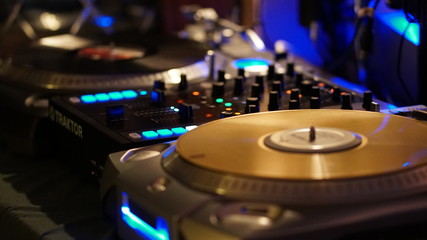 Fototapeta na wymiar DJ Set 2 decks and mixer