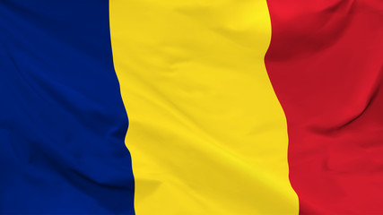 Fragment of a waving flag of the Romania in the form of background, aspect ratio with a width of 16 and height of 9, vector