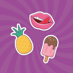 lips ice cream pineapple patch fashion badge sticker decoration icon