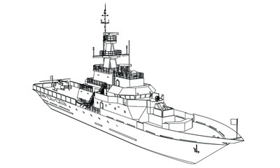 Military ship outline vector. Military vehicle template vector isolated on white. 