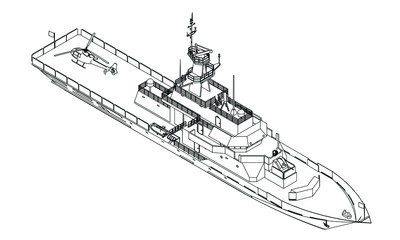 Obraz premium Military ship outline vector. Military vehicle template vector isolated on white. 