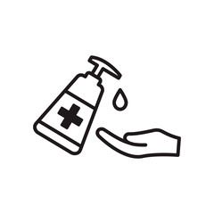 Hand sanitizer icon in trendy outline style design. Isolated on white background. Vector graphic illustration. Suitable for website design, logo, app, template, and ui. Editable vector stroke. EPS 10.