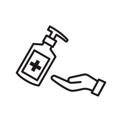Hand sanitizer icon in trendy outline style design. Isolated on white background. Vector graphic illustration. Suitable for website design, logo, app, template, and ui. Editable vector stroke. EPS 10.