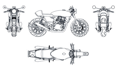 Motorcycle outline vector illustration for coloring book