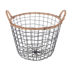 Metal blanket basket, space for text. An idea for interior design
