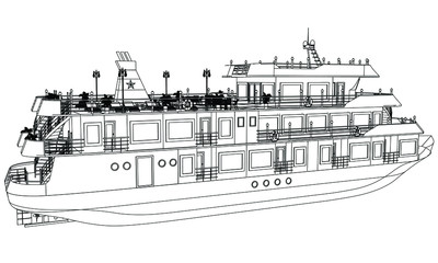 Ship. Vector luxury cruise liner ship isolated on white background. Sea tourism, holiday vacation concept