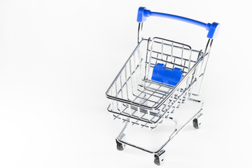 Shopping baskets on a white background. Macro shot