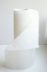 a roll of white paper towels on a white background