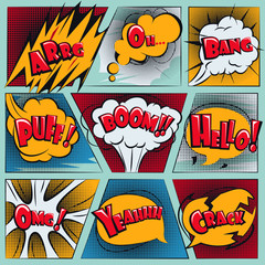 Set of colorful comic speech bubble boom premium Free Vector