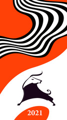 Funny sketch silhouette bull. Happy new year 2021. Sketch metal bull, ox, cow. Template poster, card, invitation for party with year 2021 Lunar horoscope sign