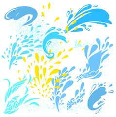 Fototapeta na wymiar Water drop. Sketch blue aqua flow. Set vector illustration