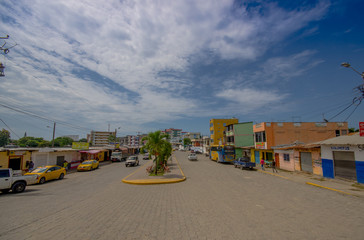 Fototapeta na wymiar ATACAMES, ECUADOR - March 16, 2016: Steet view of beach town located on Ecuador's Northern Pacific coast. It is located in the province of Esmeraldas