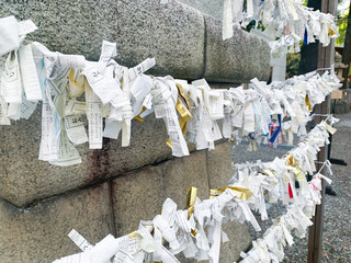 草加神社のおみくじ結び所