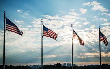 american flag in the wind on the mall in Washington DC, United States