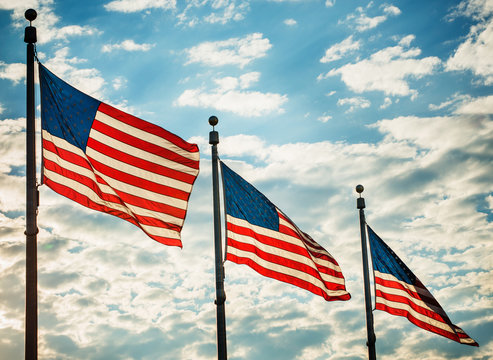 american flag in the wind on the mall in Washington DC, United States