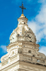 tower of Santo Domingo church in colonial Quito Ecuador South America