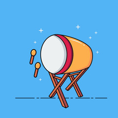 vector Illustration of cute cartoon bedug drum with flat style