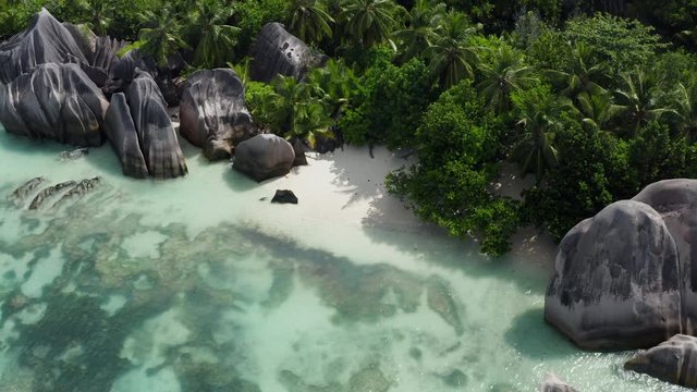 Aerial view of beach Anse Source d'Argent, La Digue, Seychelles