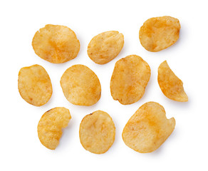 Consomme potato chips placed on a white background