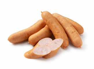 Sausages placed on a white background