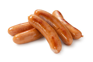 Baked sausages placed on a white background