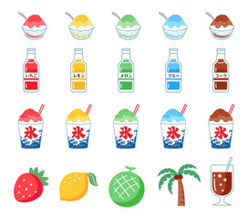 かき氷の味の種類別のセット