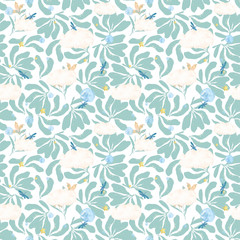 Obraz premium Hand drawn watercolor vintage tropical leaves seamless pattern. Exotic leaves illustrations on white backgorund, jungle tree, brazil trendy