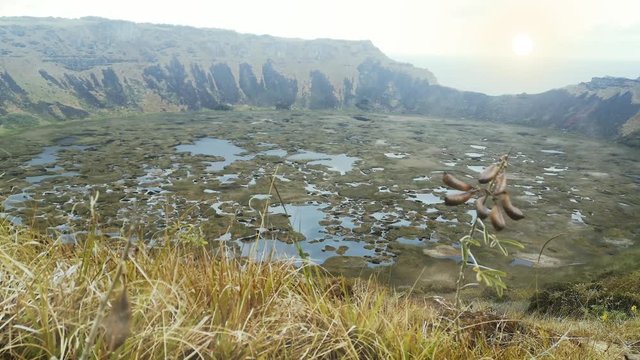 Crater of the Rano Kau volcano, Easter island, Chile. 