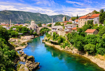 Fototapeta na wymiar Historical Mostar Old town, Bosnia and Herzegovina