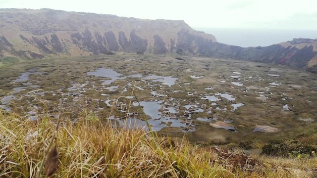 Crater of the Rano Kau volcano, Easter island, Chile. 