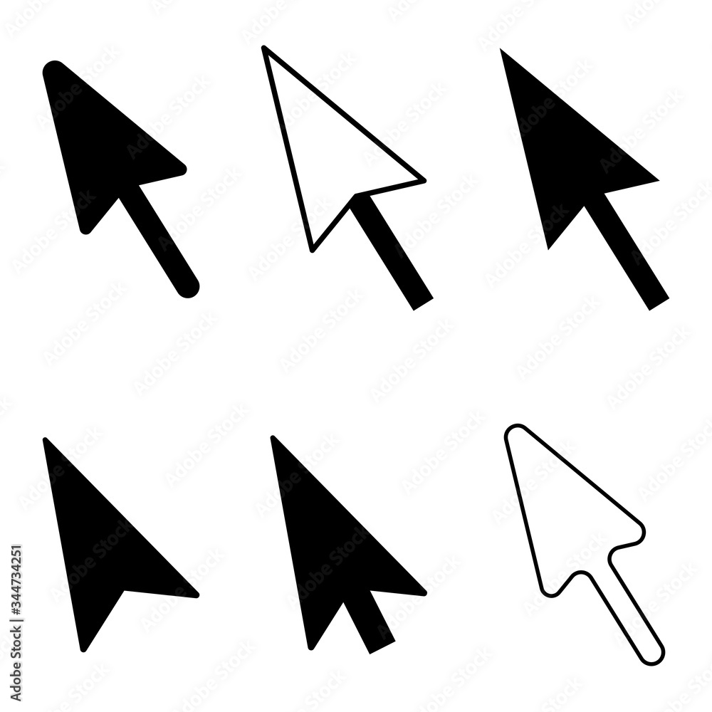 Poster cursors in the form of arrows of different types. black and white arrows of a unique shape. vector i
