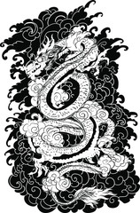 Infinity dragon with peony and water wave tattoo.Japanese dragon tattoo.