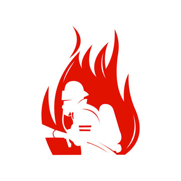 Firefighter with a hose sign. Vector Illustration. Great for any fire safety design projects. Vector Illustration.