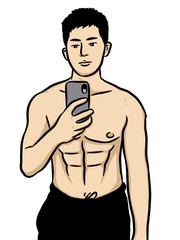 Fototapeta premium Cartoon man use phone for selfie