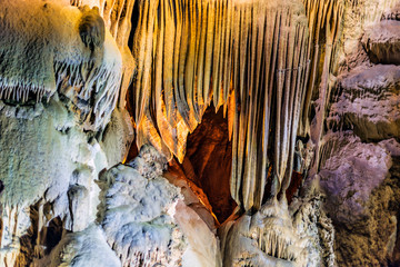 Rocks formations in Crystal Cave located in Sequoia National Park, California, USA.