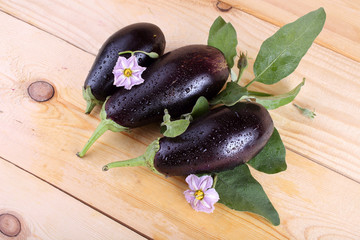 Eggplants on table