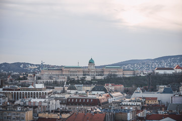 Fototapeta na wymiar Aerial view of Budapest, in the background the Buda Castle.