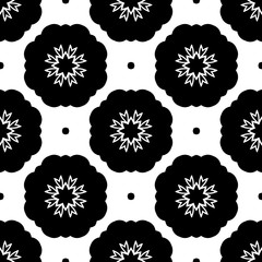 Black and white seamless pattern, texture, floral geometric design, retro, vintage ornament