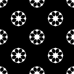 Black and white seamless pattern, texture, floral geometric design, retro, vintage ornament