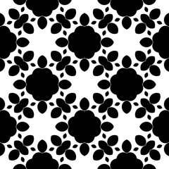 Black and white seamless pattern, texture, floral geometric design, retro, vintage ornament