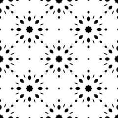 Black and white seamless pattern, texture, floral geometric design, retro, vintage ornament